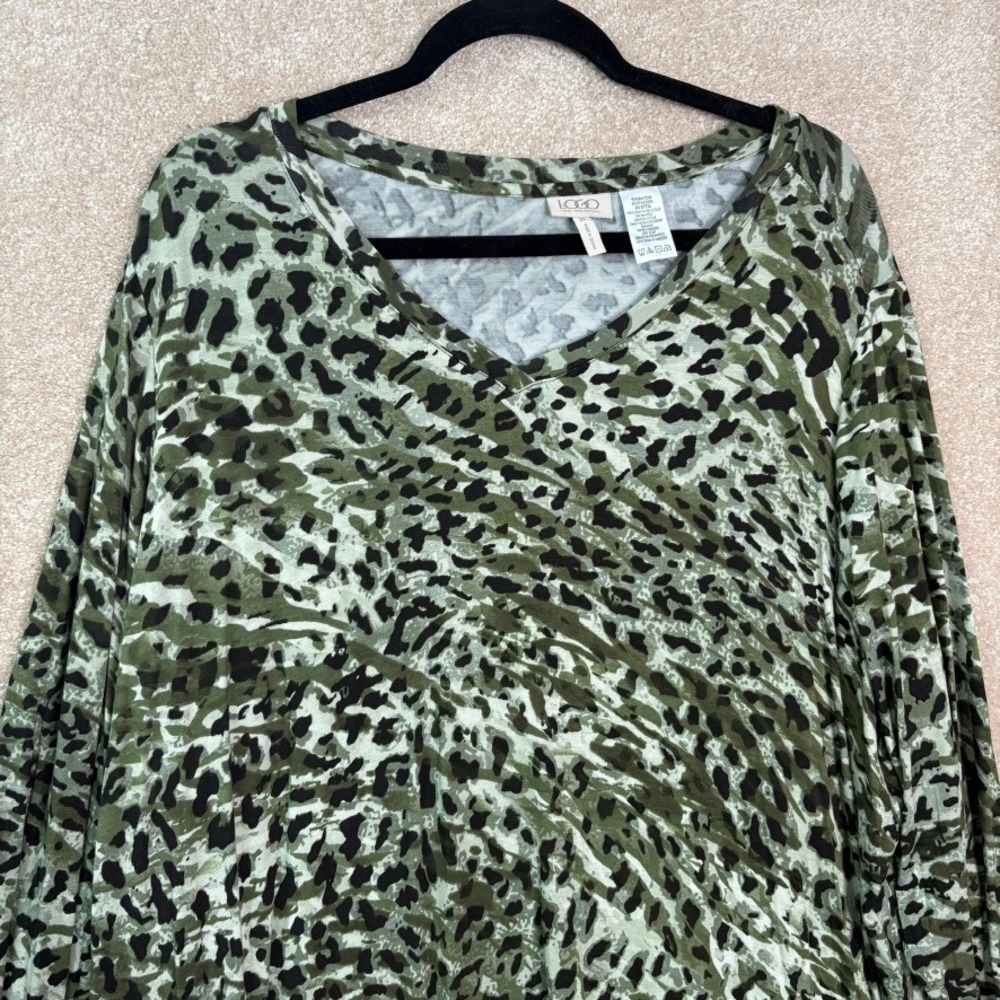 LOGO Lori Goldstein Tunic Top Women's 3X Green Jersey Stretch Flowy Blouse - Picture 2 of 6